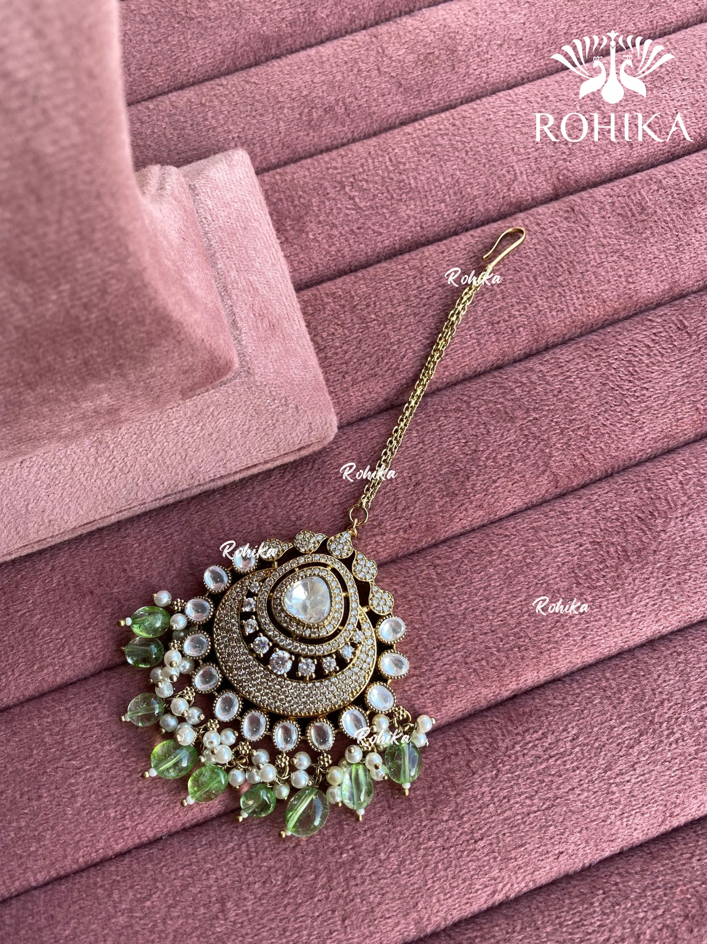 Neha polki kundan maangtikka - Mint green