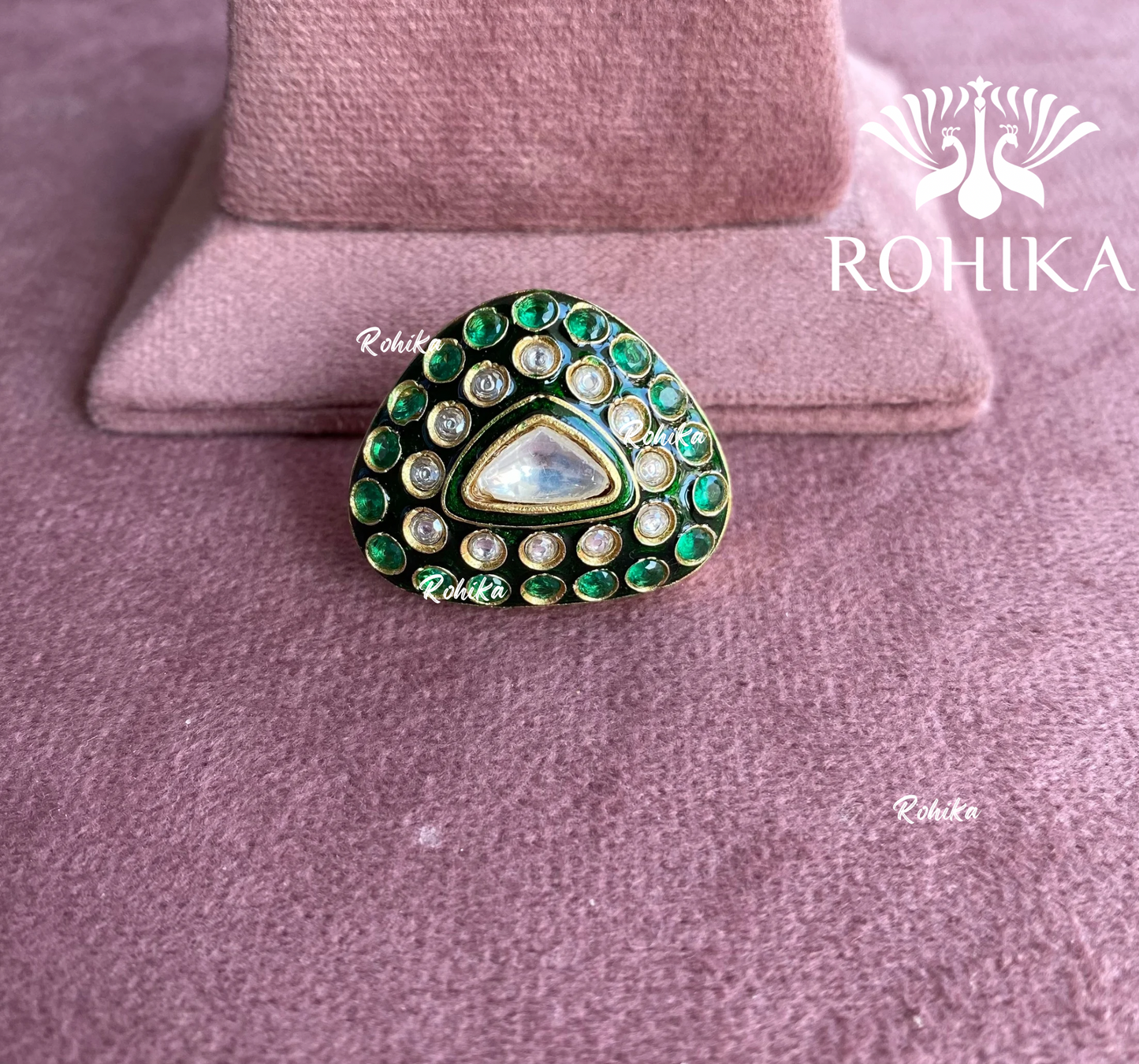 Angana polki kundan ring  (SG-047) - Dark green