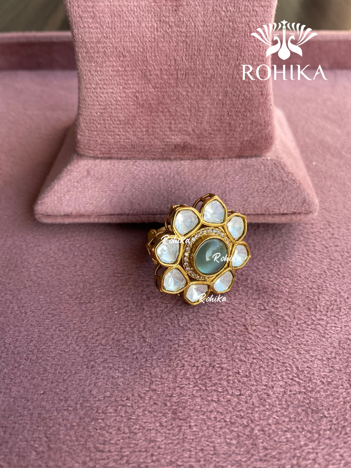 Angana polki kundan ring  (SG-012) - Mint green 