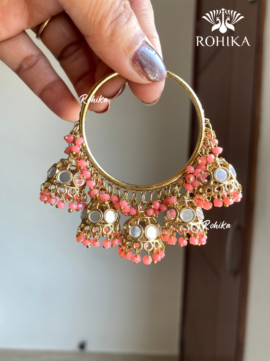 Leena mirror jhumki bali earrings - Dark peach