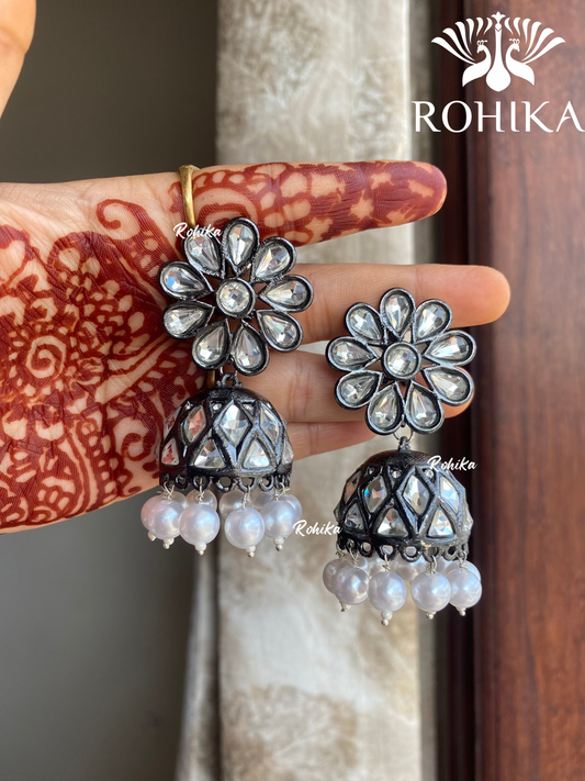 Shyamli oxidized jhumka earrings (003) - White