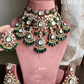 Orishti bikaneri kundan bridal necklace set - Dark green