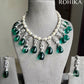 Deepika american diamond designer necklace set - Dark green