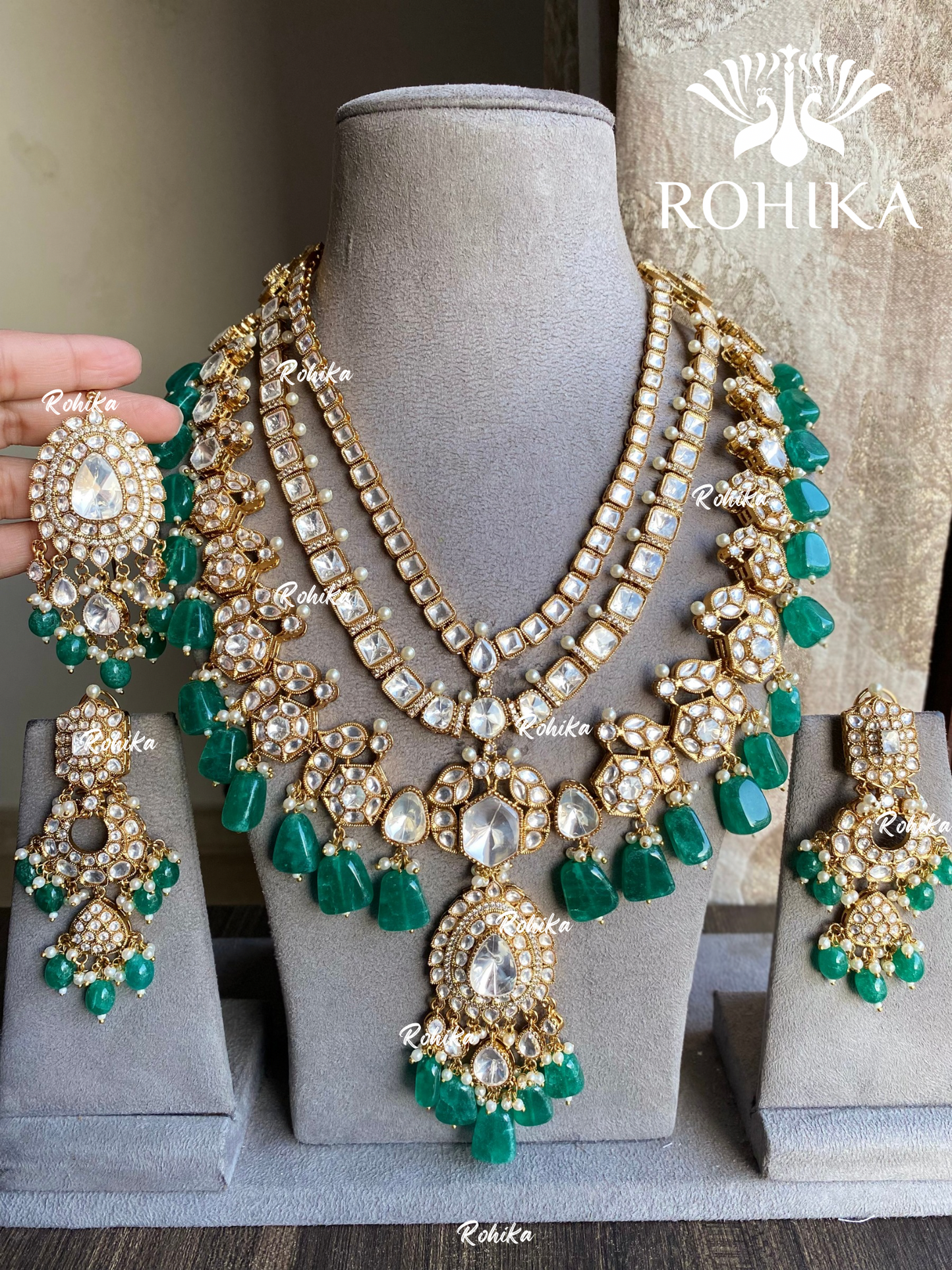 Anika bikaneri jadau kundan long necklace set - Dark green