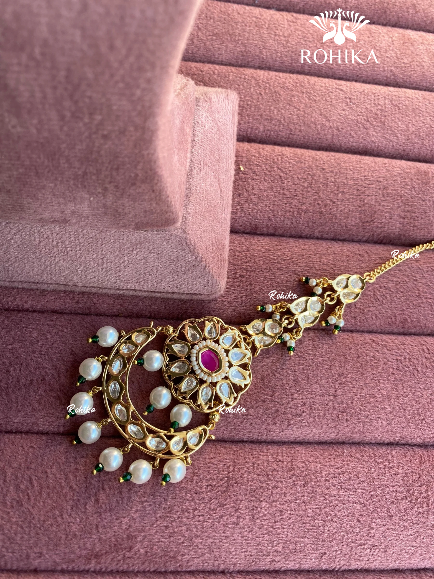 Polki kundan maangtikka (PLKM-034) - Pink & green