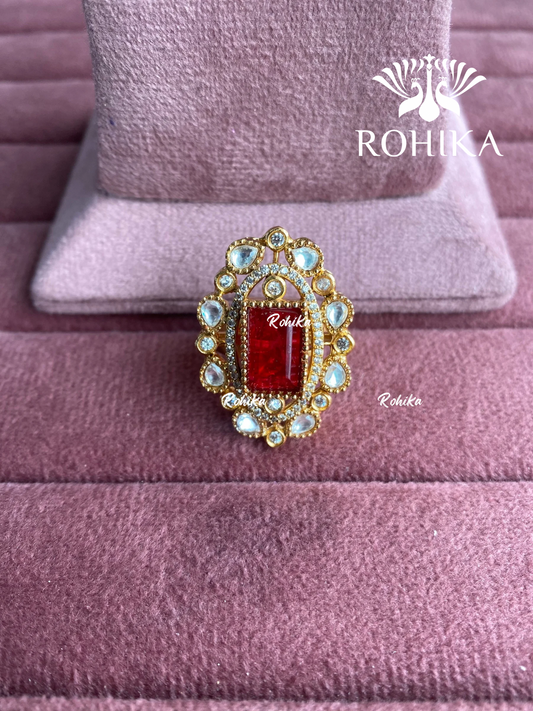 Angana polki kundan ring (SG-057) - Red