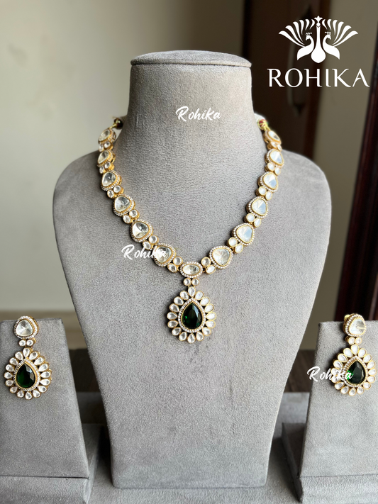 Drishti polki kundan necklace set - Green