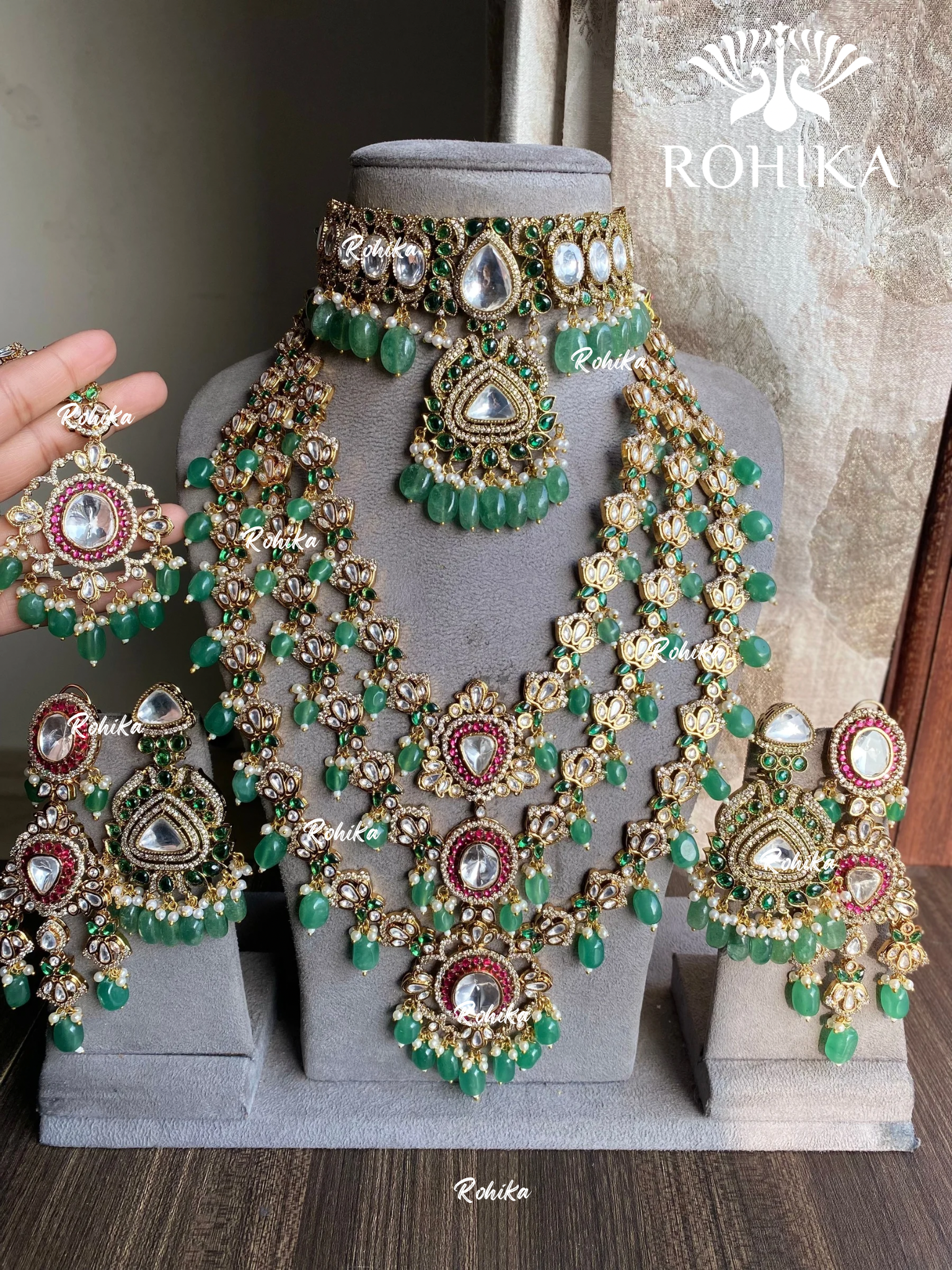 Priyani polki kundan combo set  - Mint Green