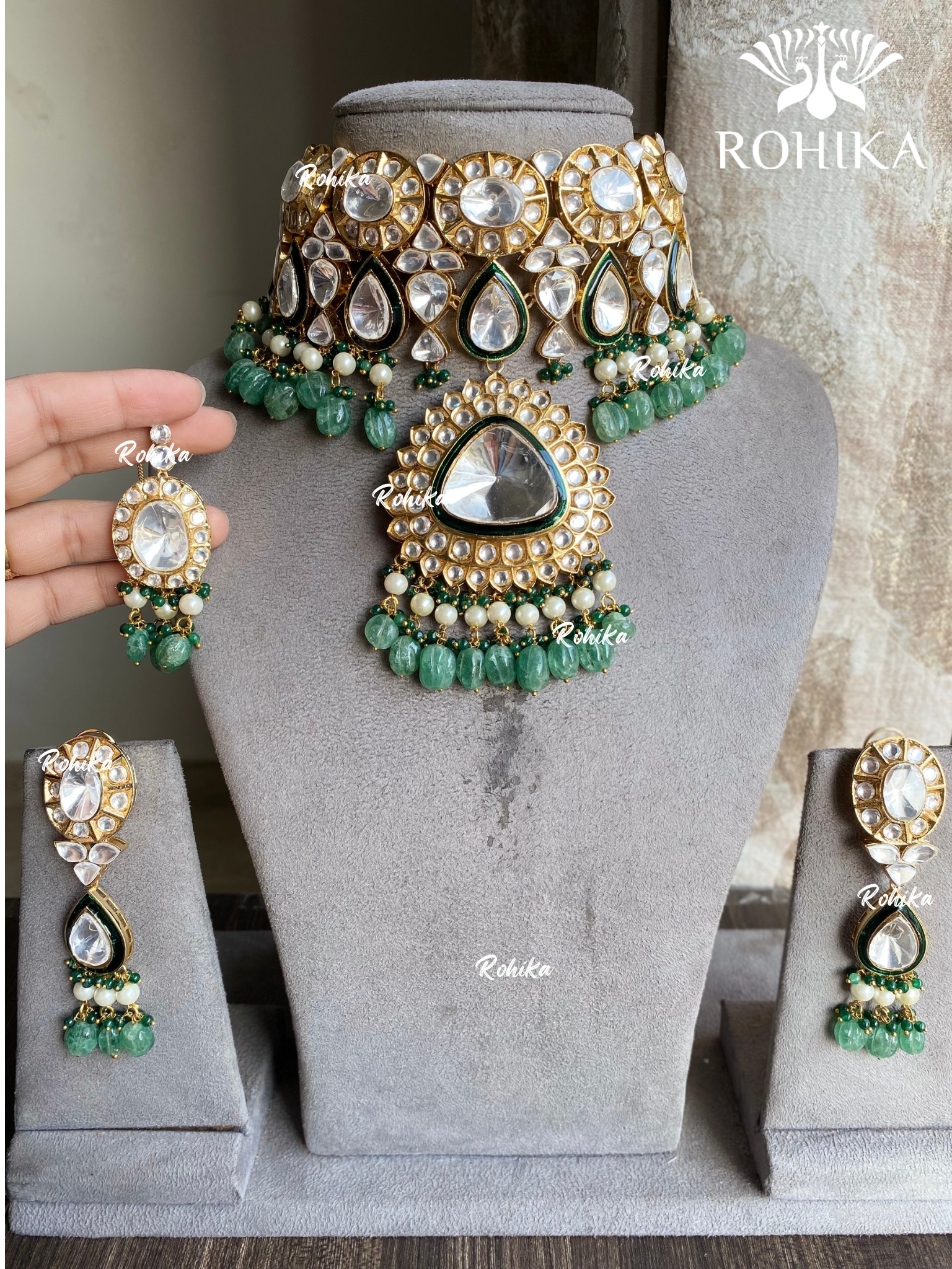 Saheli moisanite choker set - Mint green