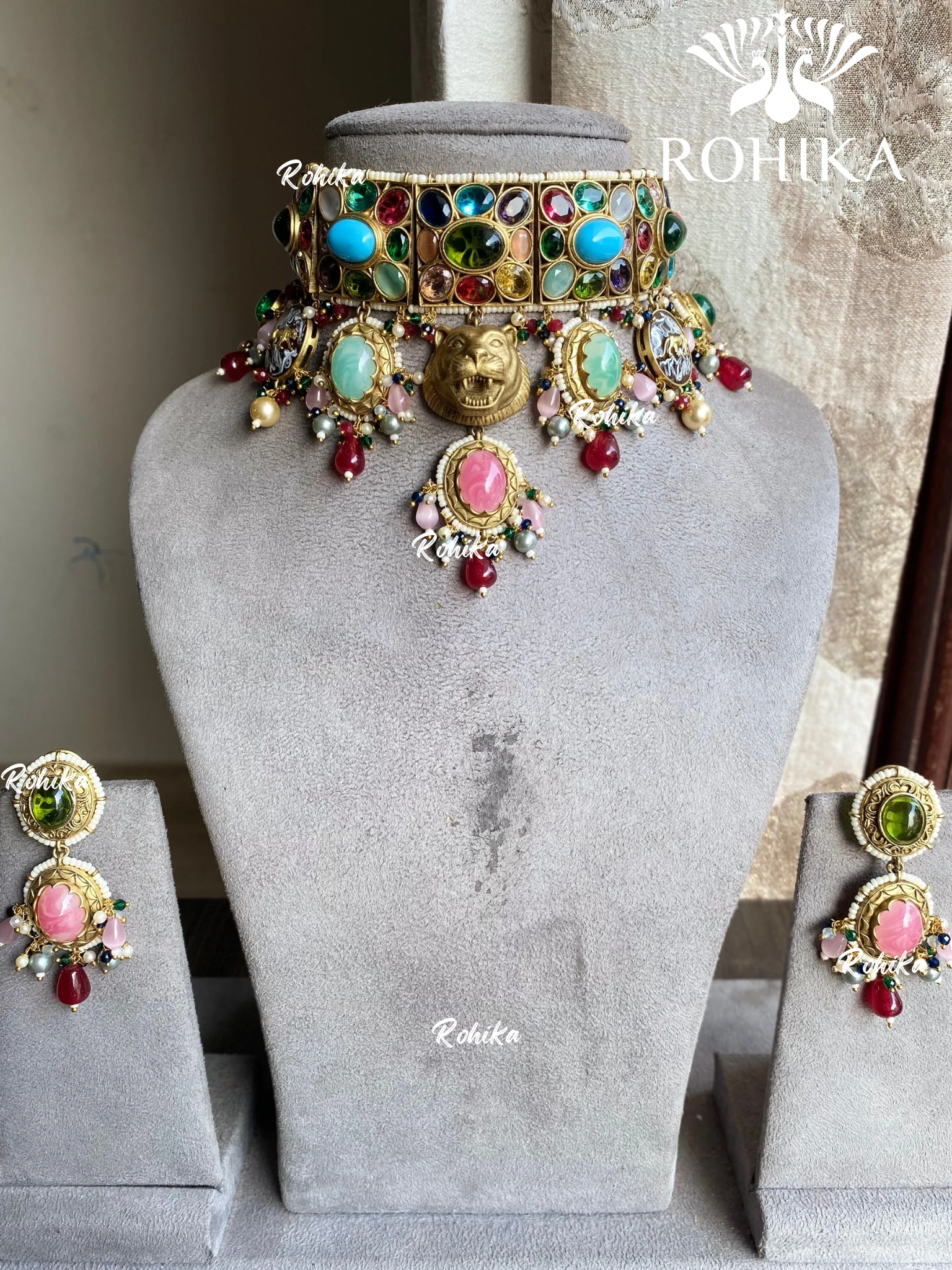 Saabya inspired fusion necklace set (SS016) - Multi colour