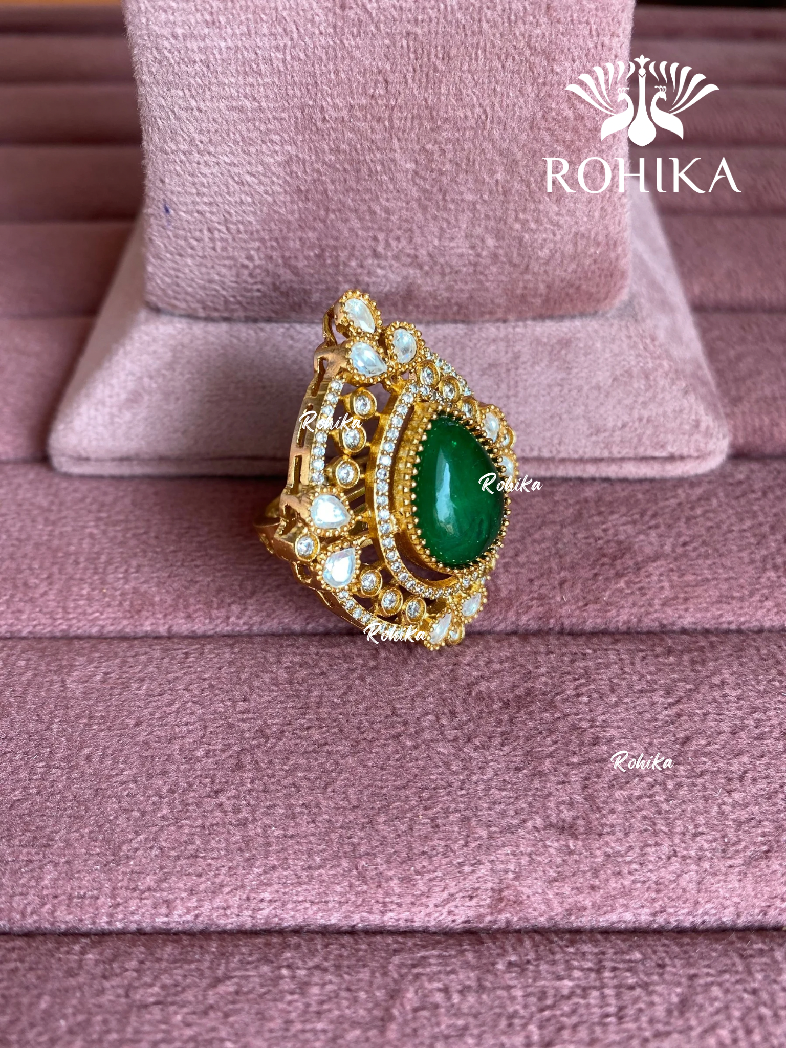 Angana polki kundan ring (SG-127) - Dark green