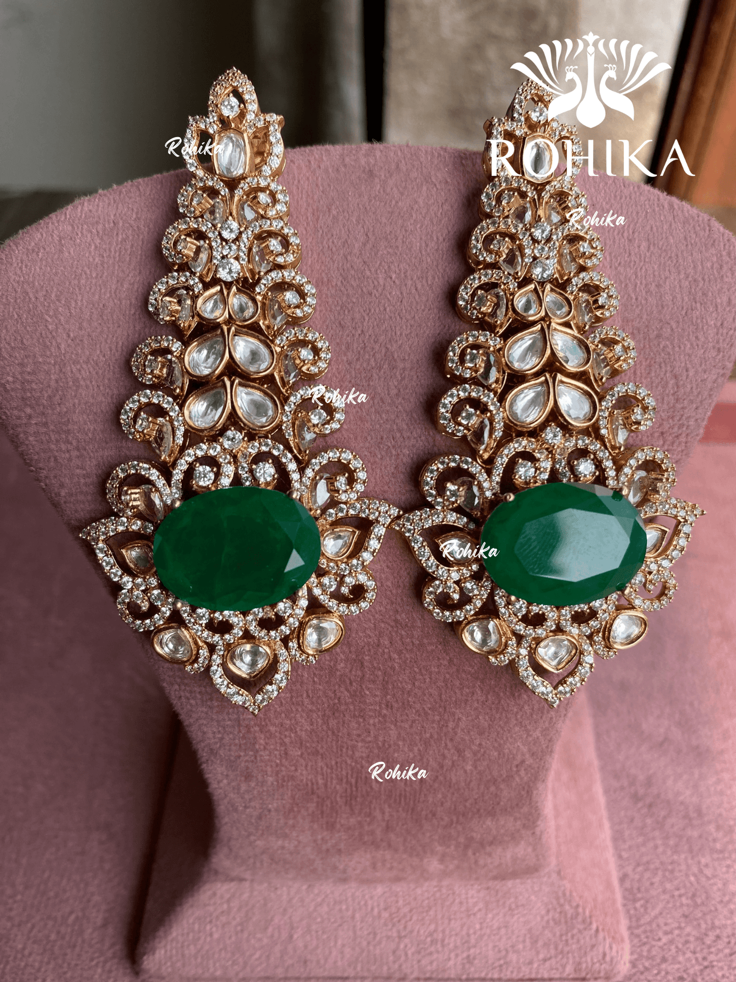 Chandrika polki kundan earrings - Green - Rohika Store