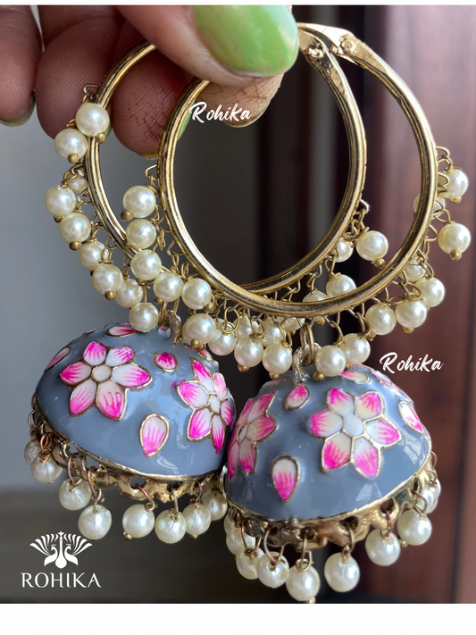 Phool jhumka bali earrings - Grey