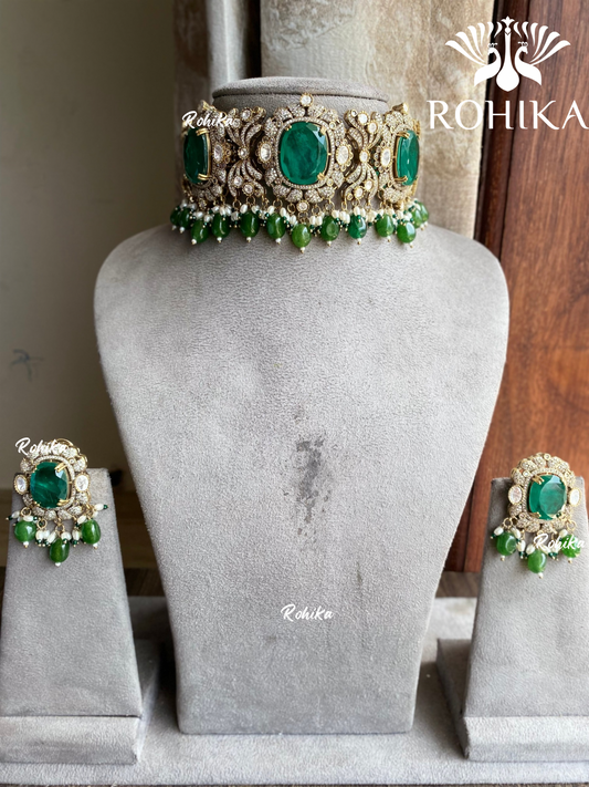 Gahana victorian choker set -  Dark Green