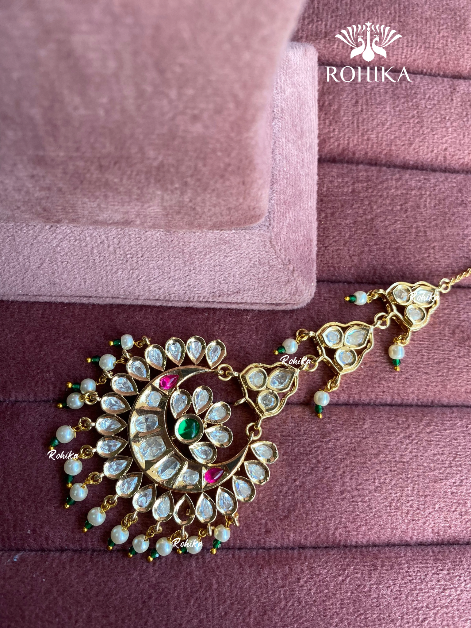 Polki kundan maangtikka (PLKM-032) - Pink & green