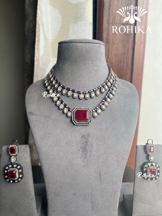 Gauri doublet necklace set - Red