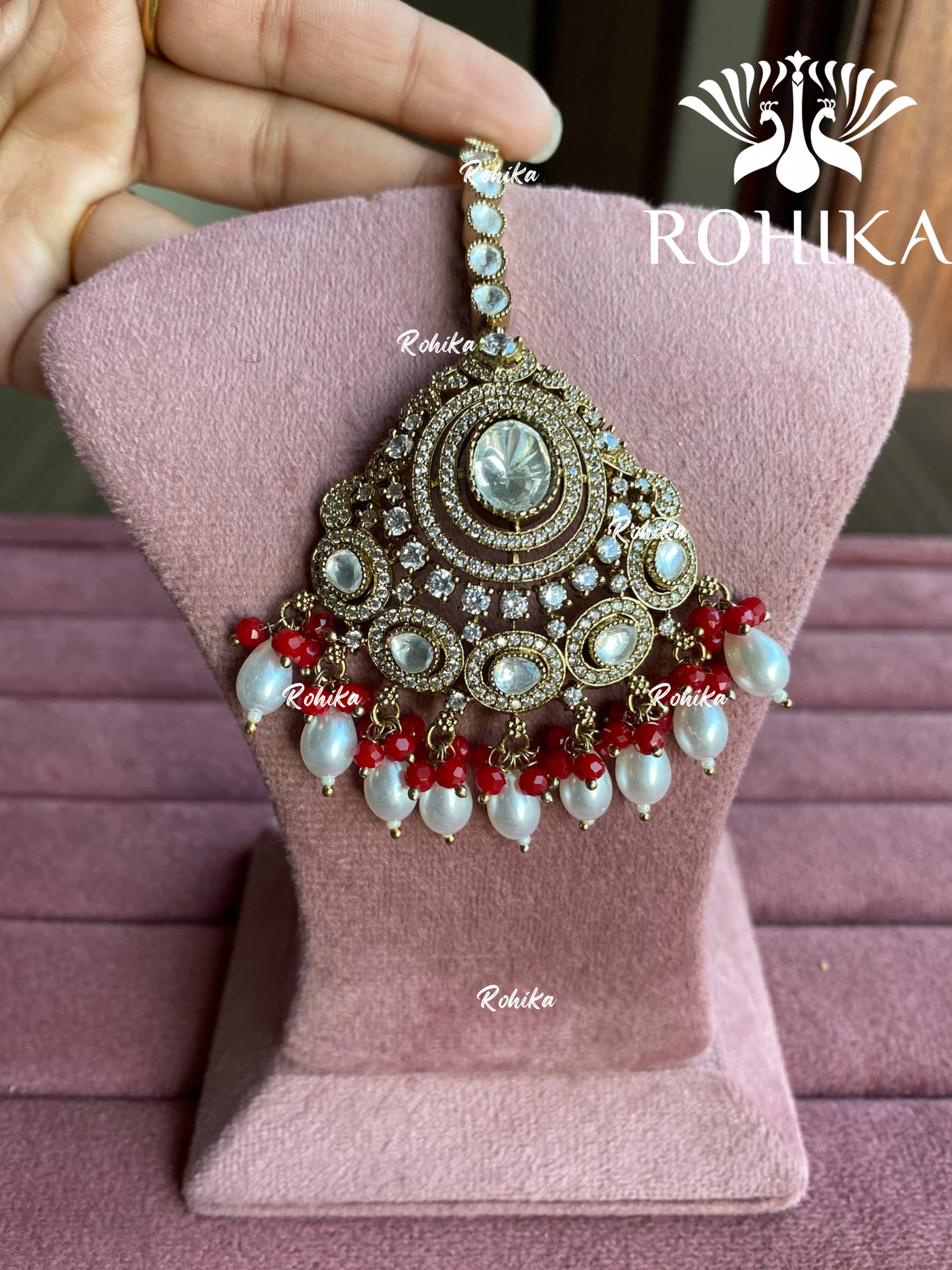 Polki kundan maangtikka (PLKM-060) - White & red