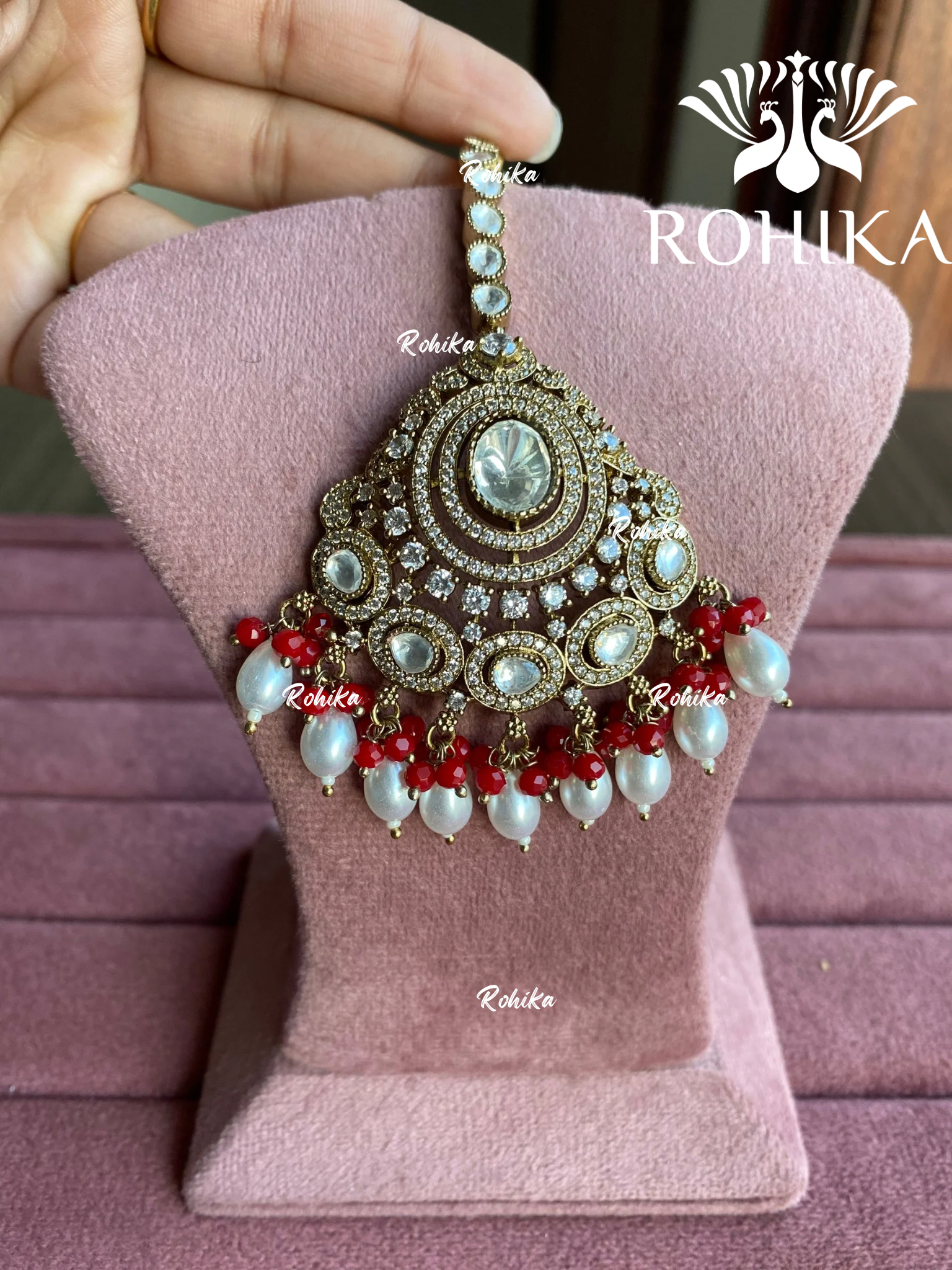 Polki kundan maangtikka (PLKM-060) - White & red