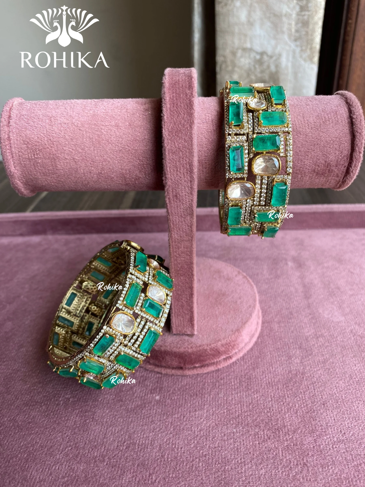 Kanusha doublet moisanite bangle - Mint green