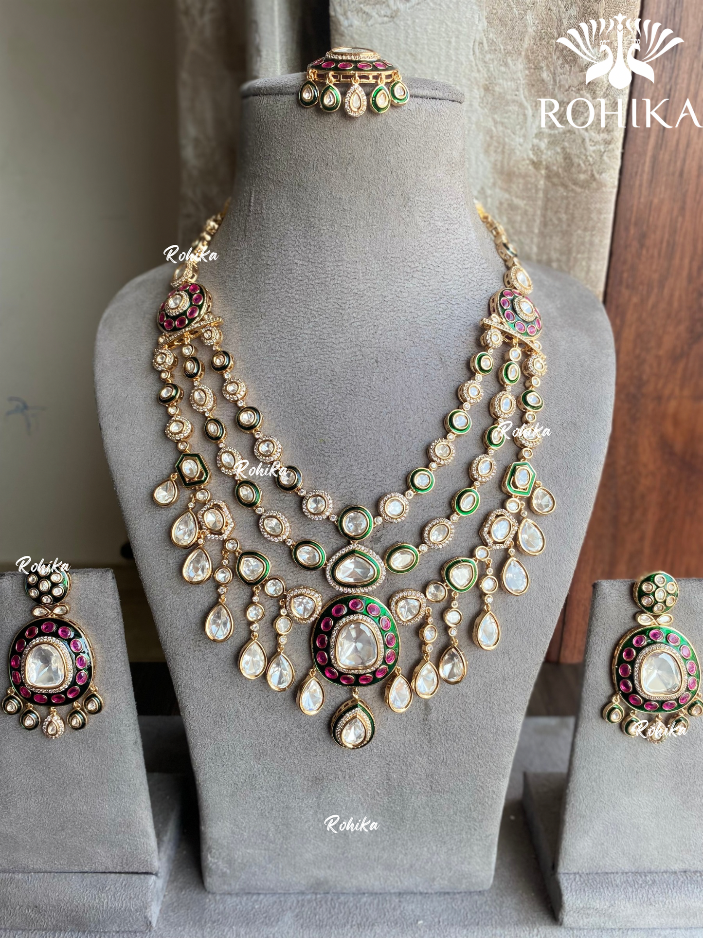 Tvisha moisanite polki necklace set - Green