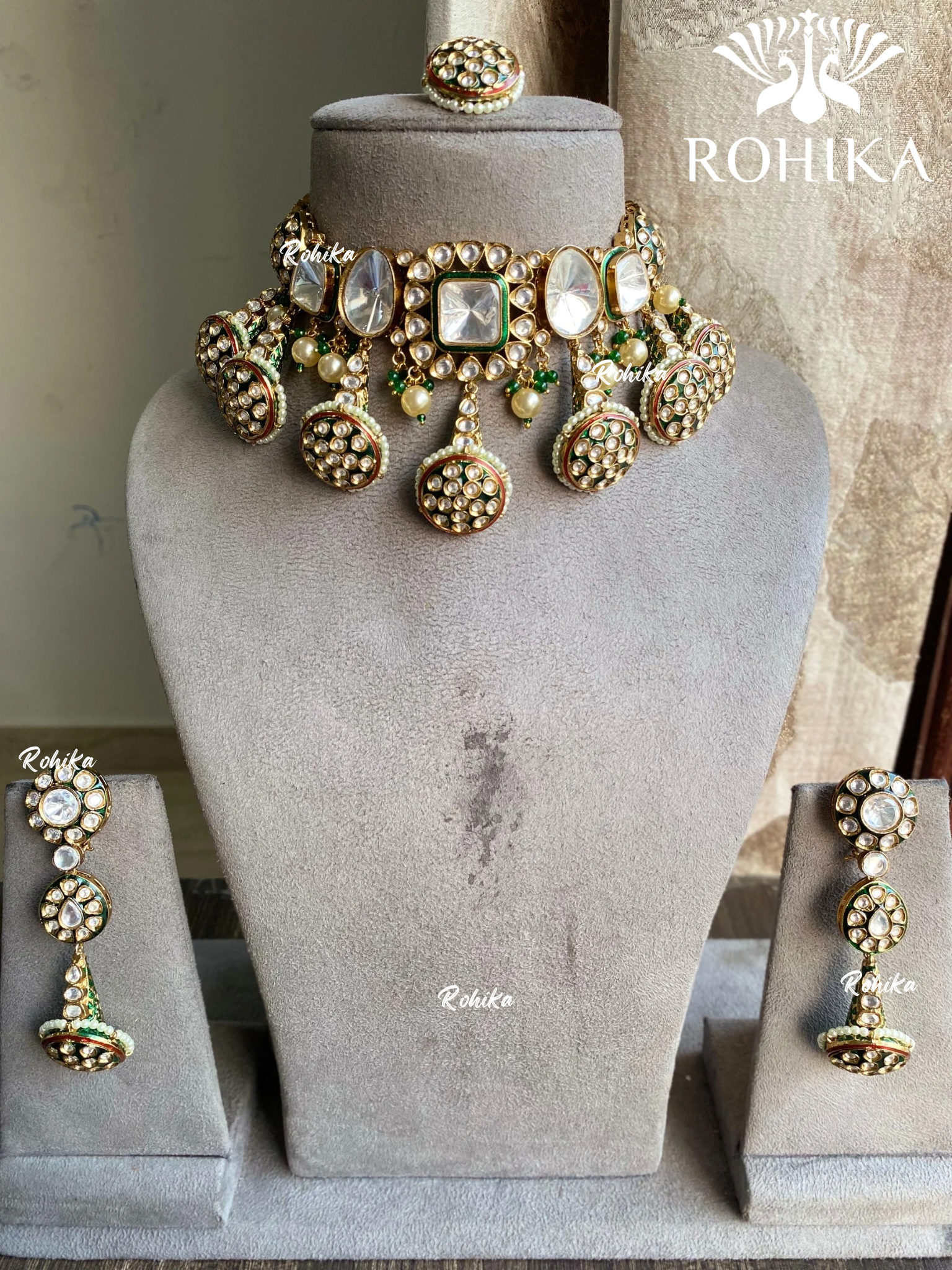 Reeti polki kundan choker set - Dark Green