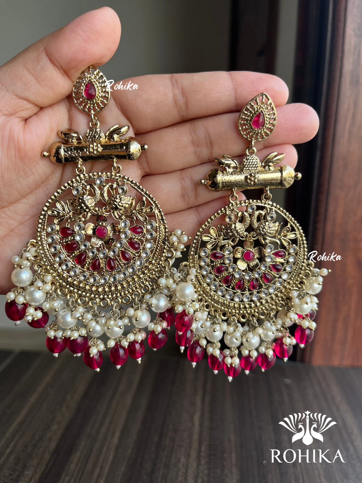 Arka chandbali earrings - Red