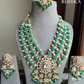 Urvi triple layer polki kundan necklace set - Dark Green