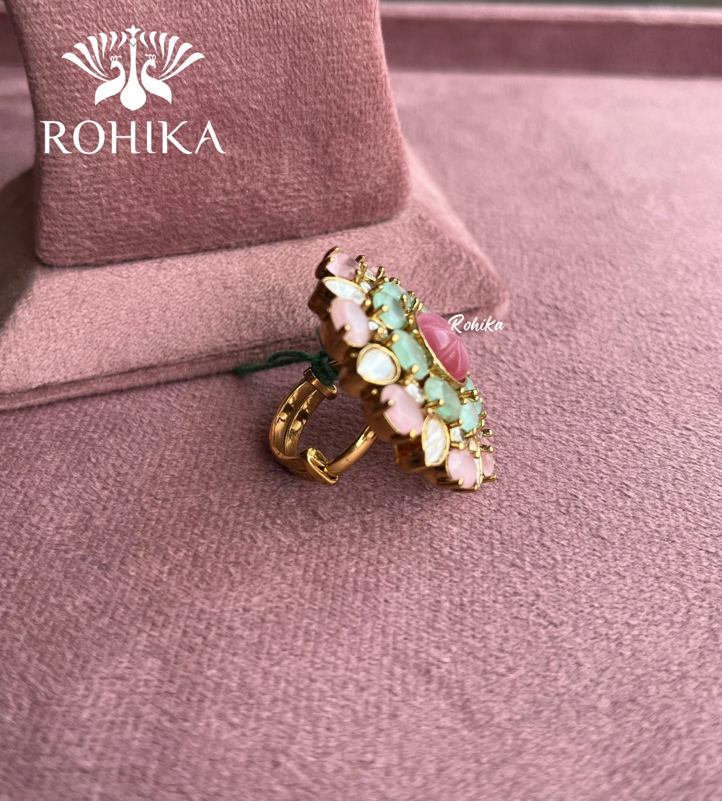 Angana polki kundan ring  (SG-006) - Mint green and Pink