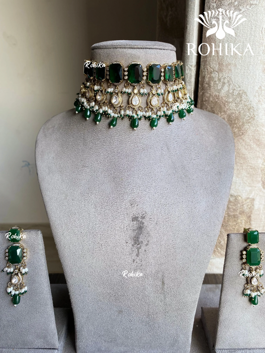 Yashvi moisanite choker set - Dark green