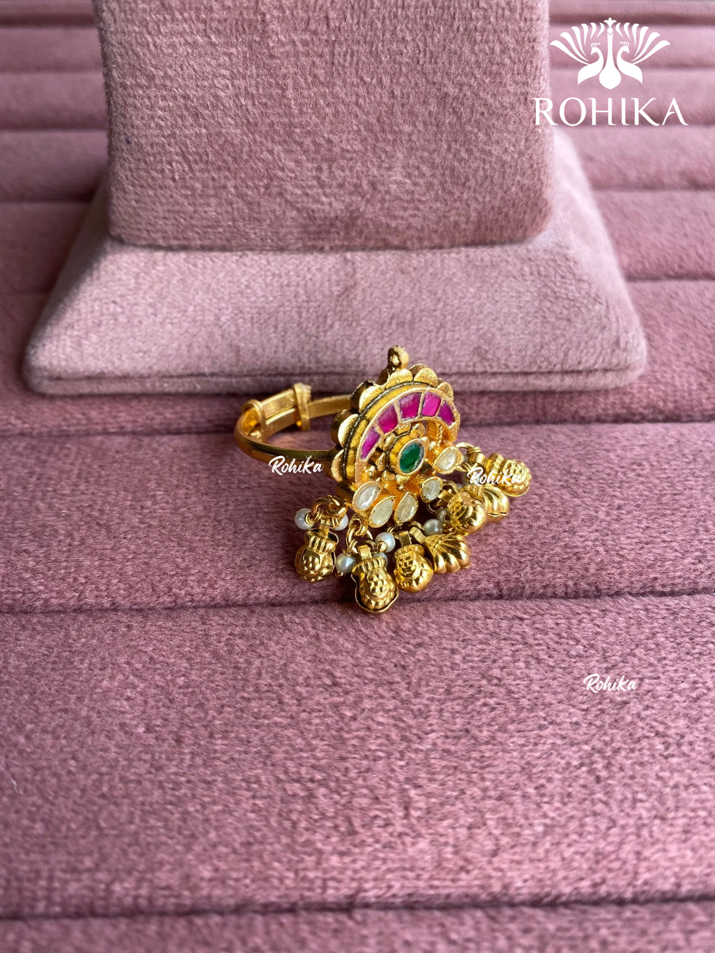 Padmini pachhi kundan ring (SG-157) - Red & Green - Rohika store 