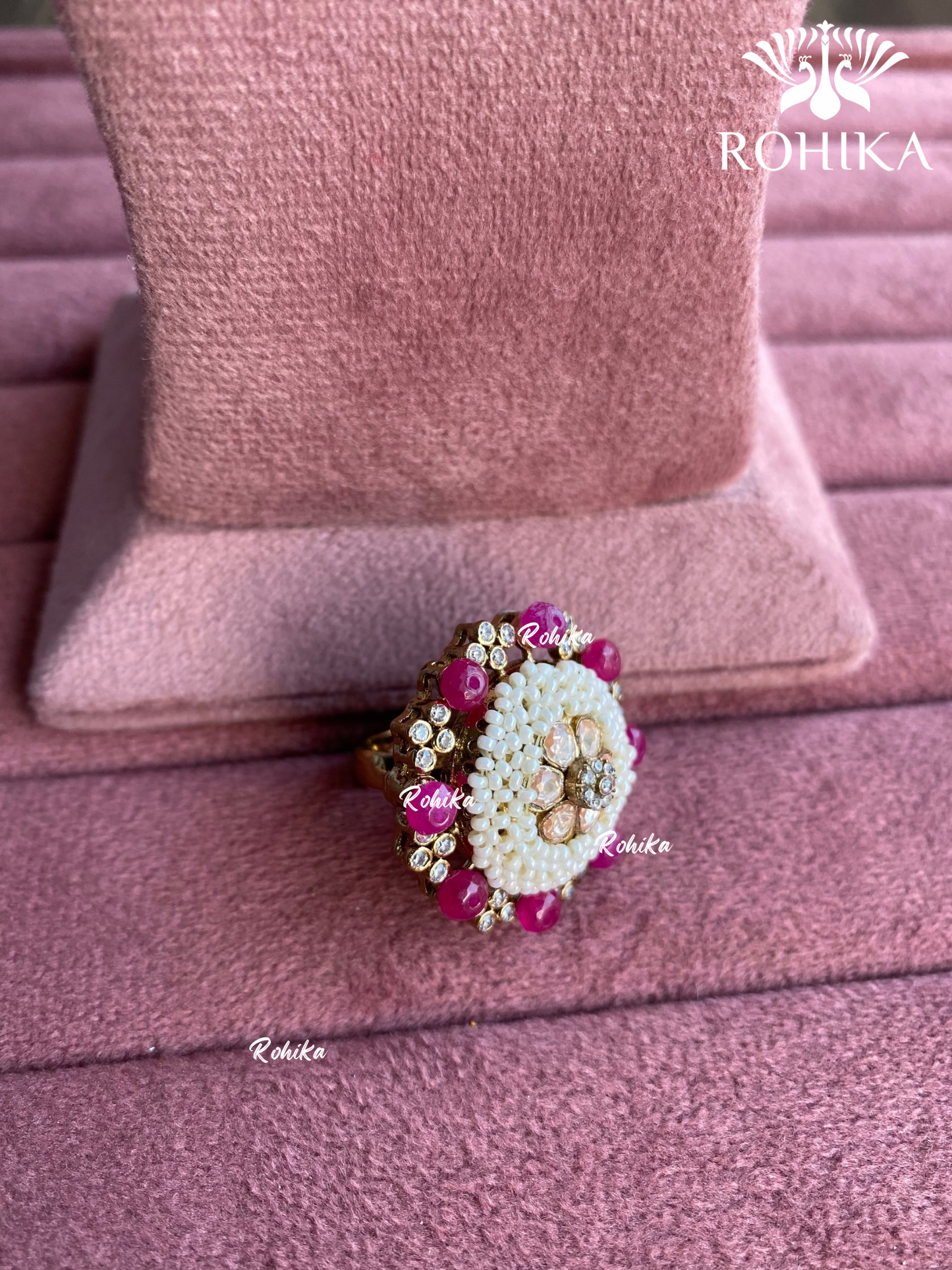 Angana polki kundan ring (SG-069) - Dark pink