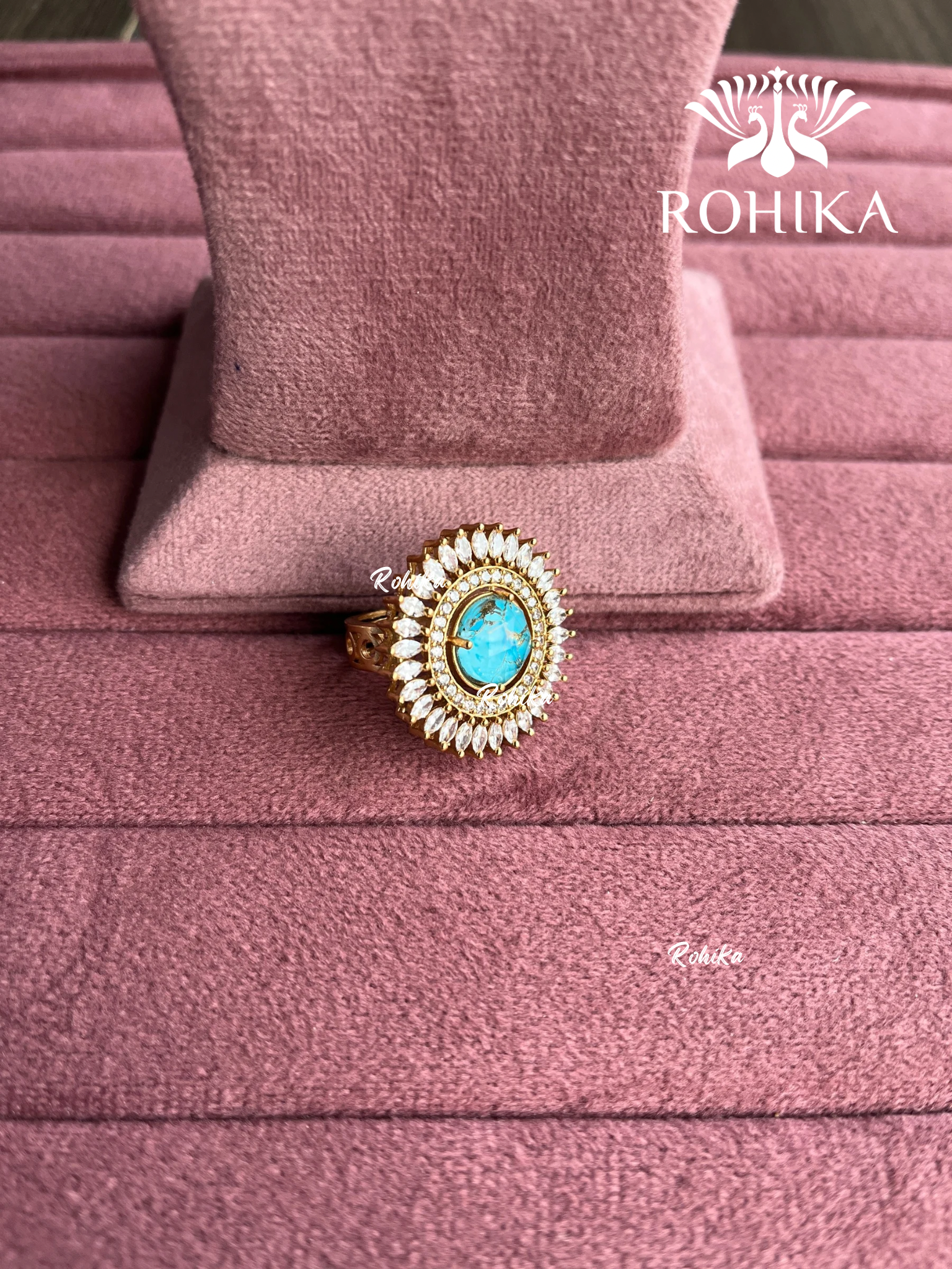 Angana polki kundan ring (SG-121) - Sky blue