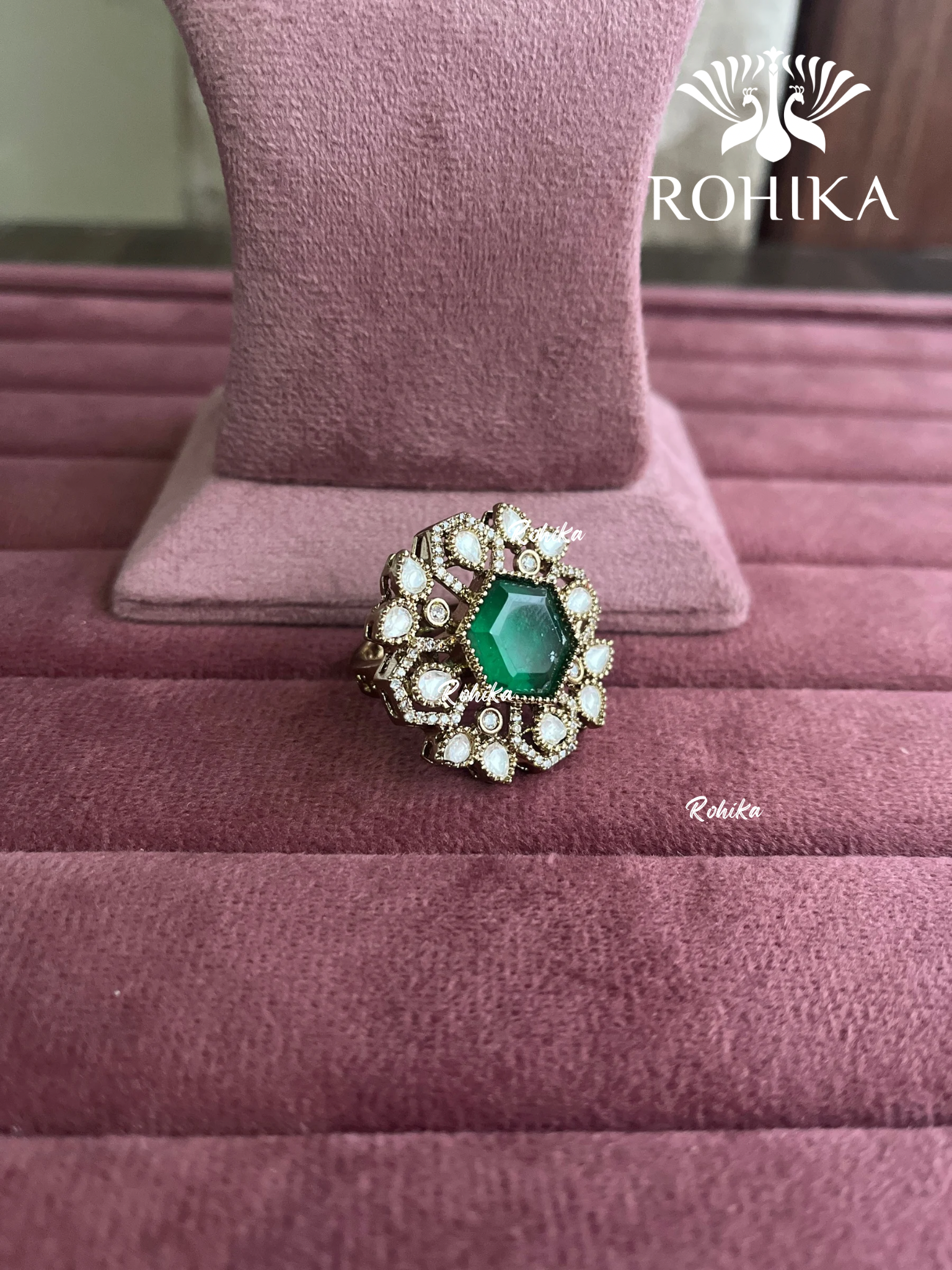 Angana polki kundan ring (SG-096) - Mint green 