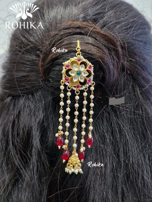 Pachhi kundan hair accessories - Red