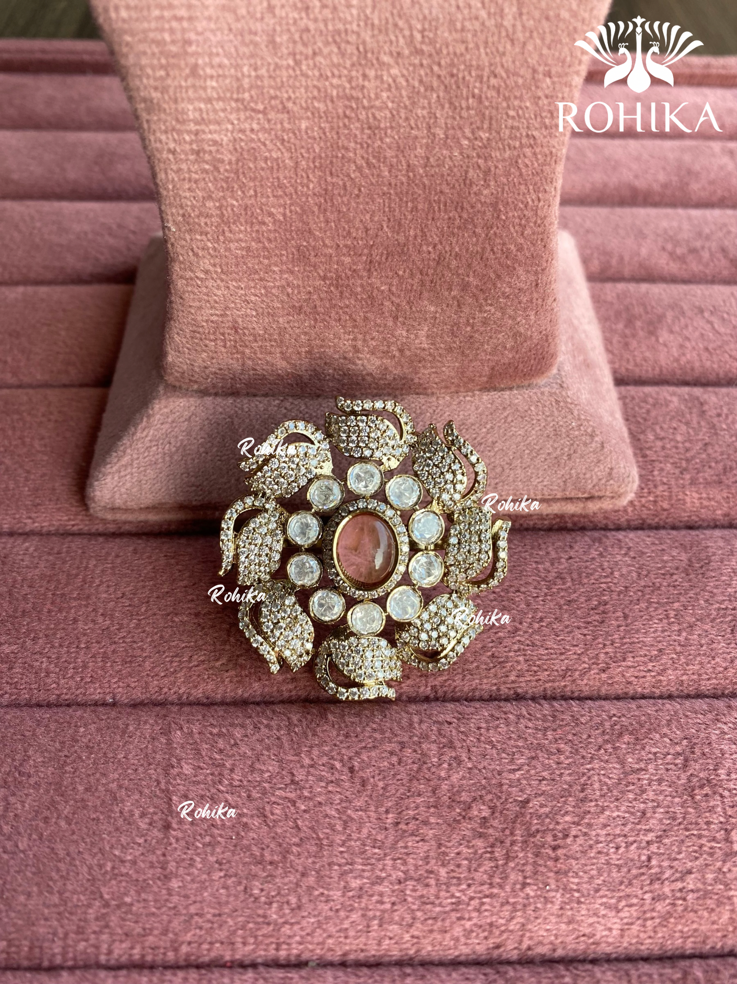 Angana polki kundan ring (SG-077) - Baby pink