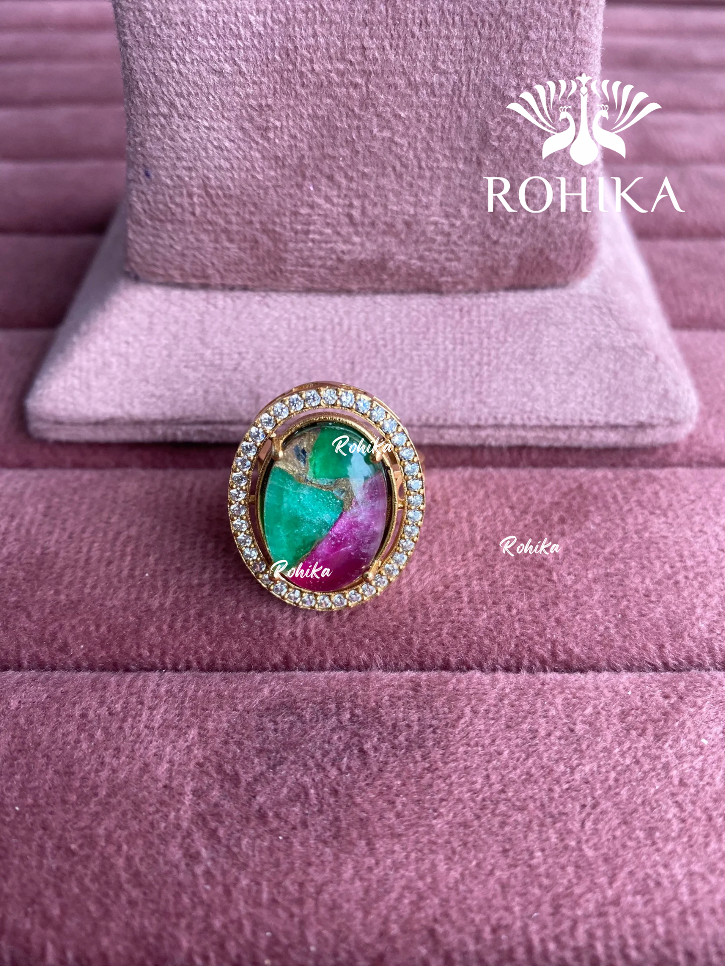 Angana polki kundan ring (SG-090) - Green & pink