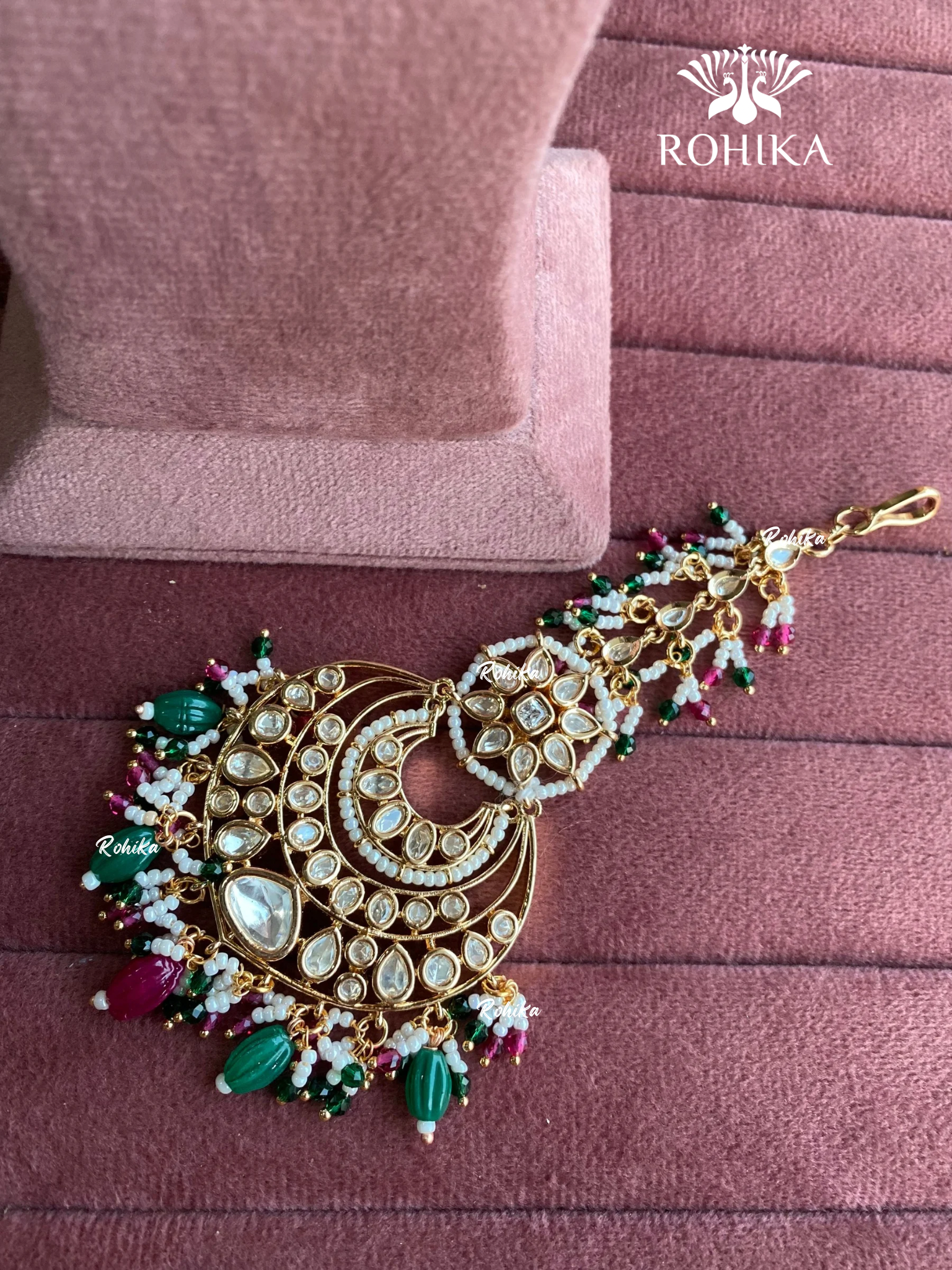 Polki kundan maangtikka (PLKM-033) - Pink & green