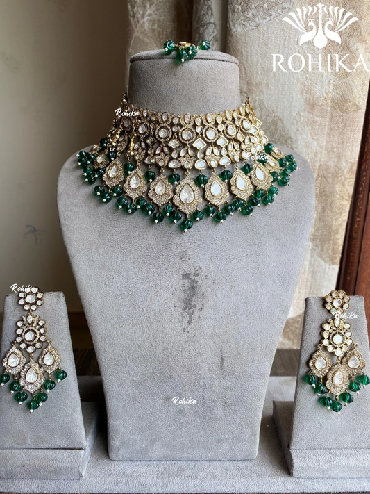 Avanti moisinite doublet bridal necklace set - Dark Green