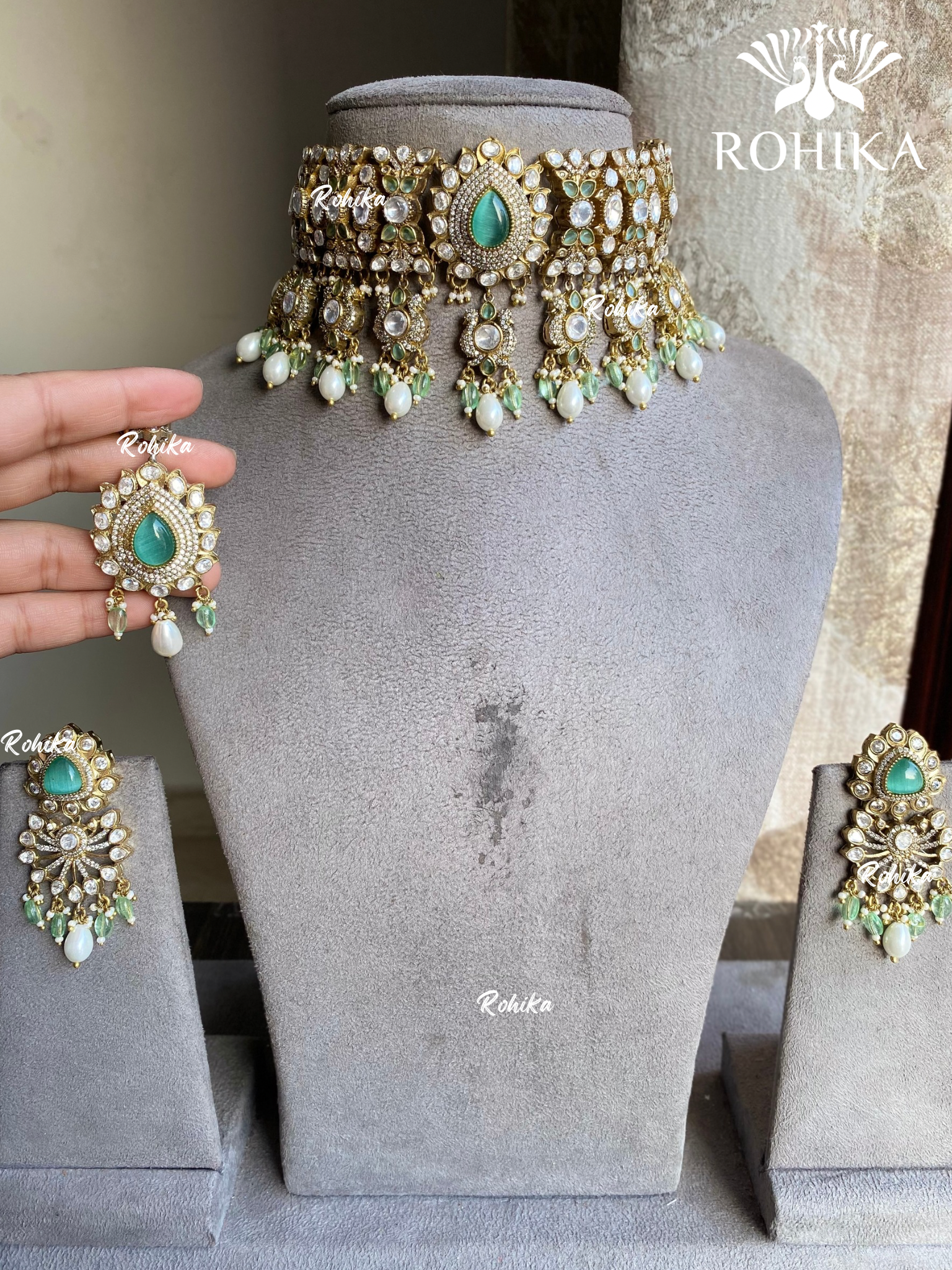 Punya moisanite choker set - Mint Green