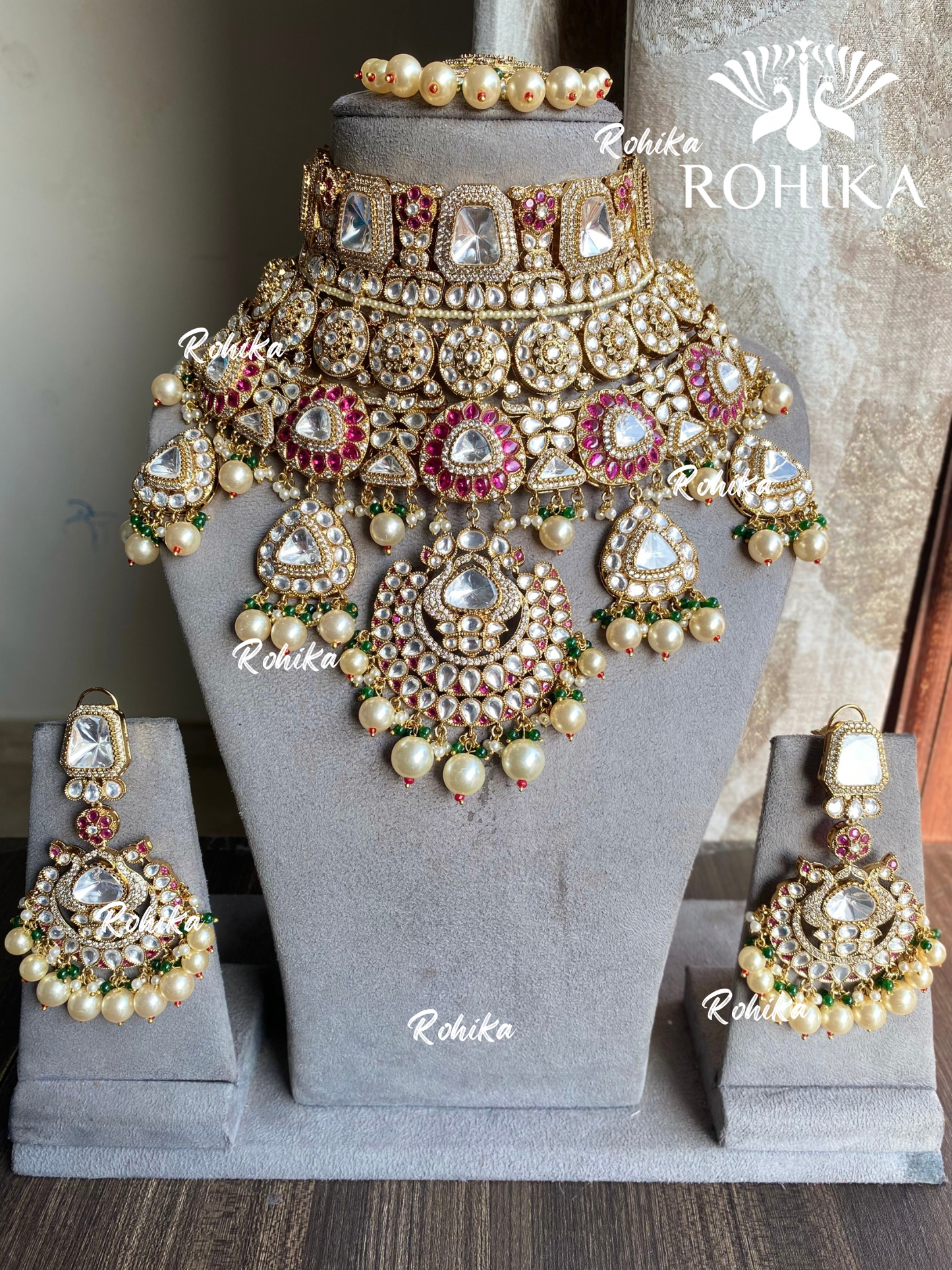 Vamsi polki kundan bridal necklace set - Ruby red