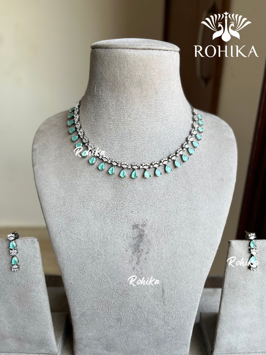 Ria American diamond necklace set - Mint green