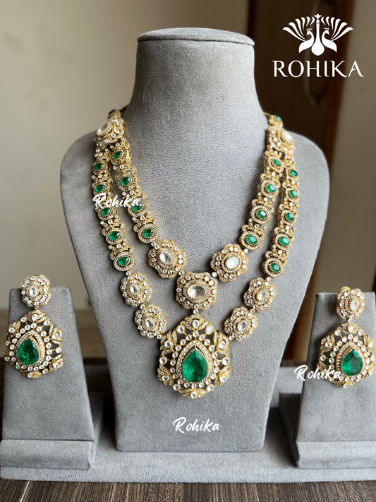 Chahat doublet polki kundan necklace set- Green