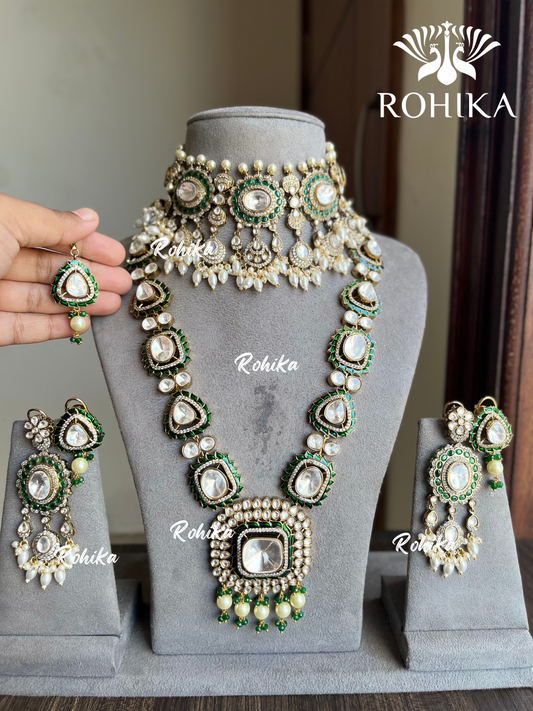 Saloni polki kundan combo set - Green