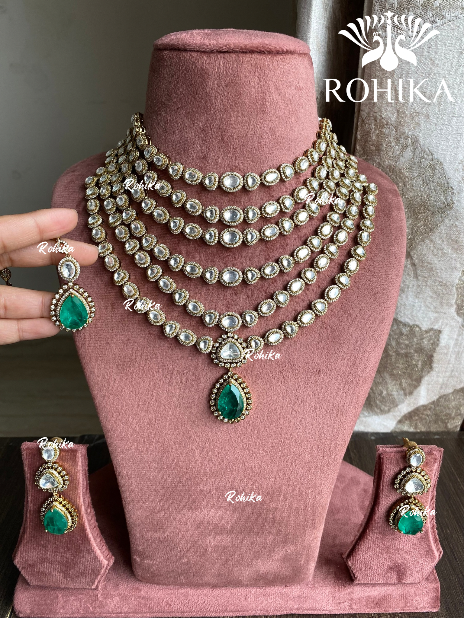 Prakriti moisinite kundan necklace set - Mint  Green