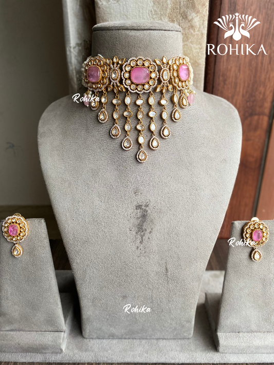 Asmi doublet kundan choker set - Pink