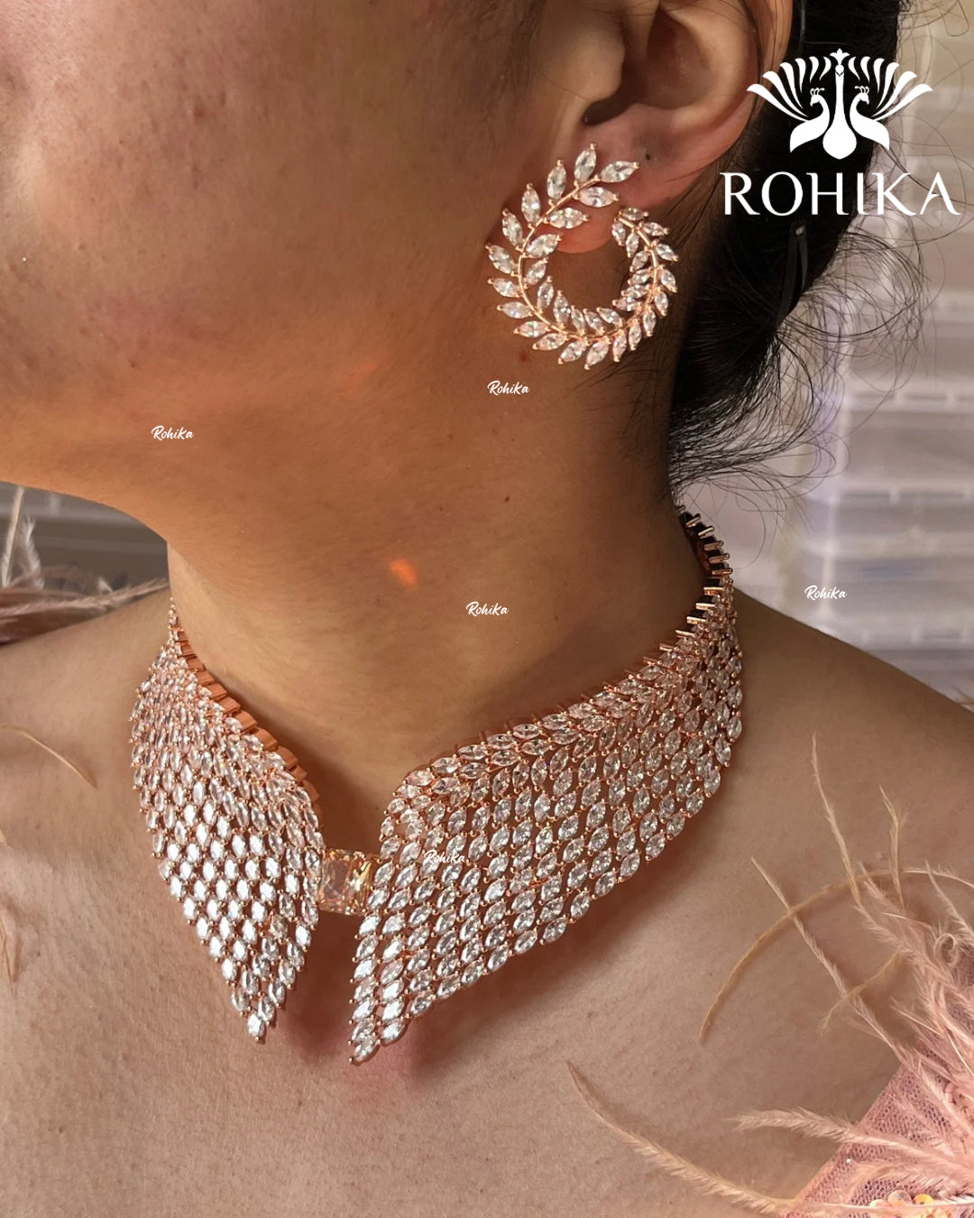 Angel american diamond necklace set - Rosegold