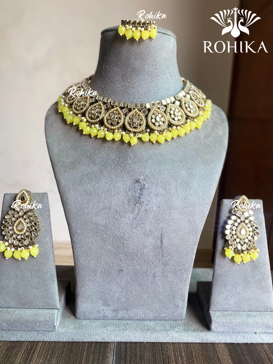 Kanu mirror necklace set - Yellow