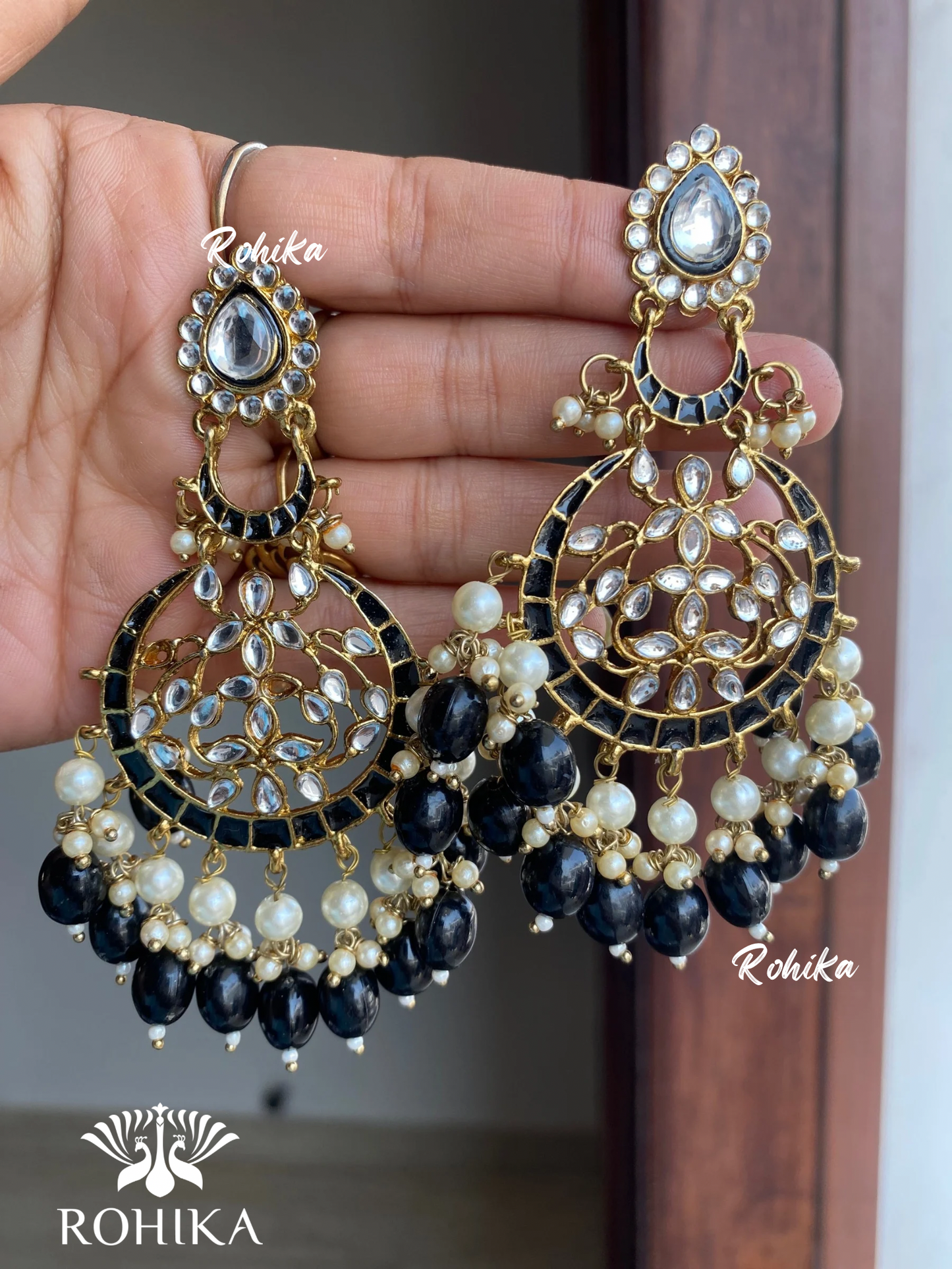 Kajal meenakari kundan earrings - Black