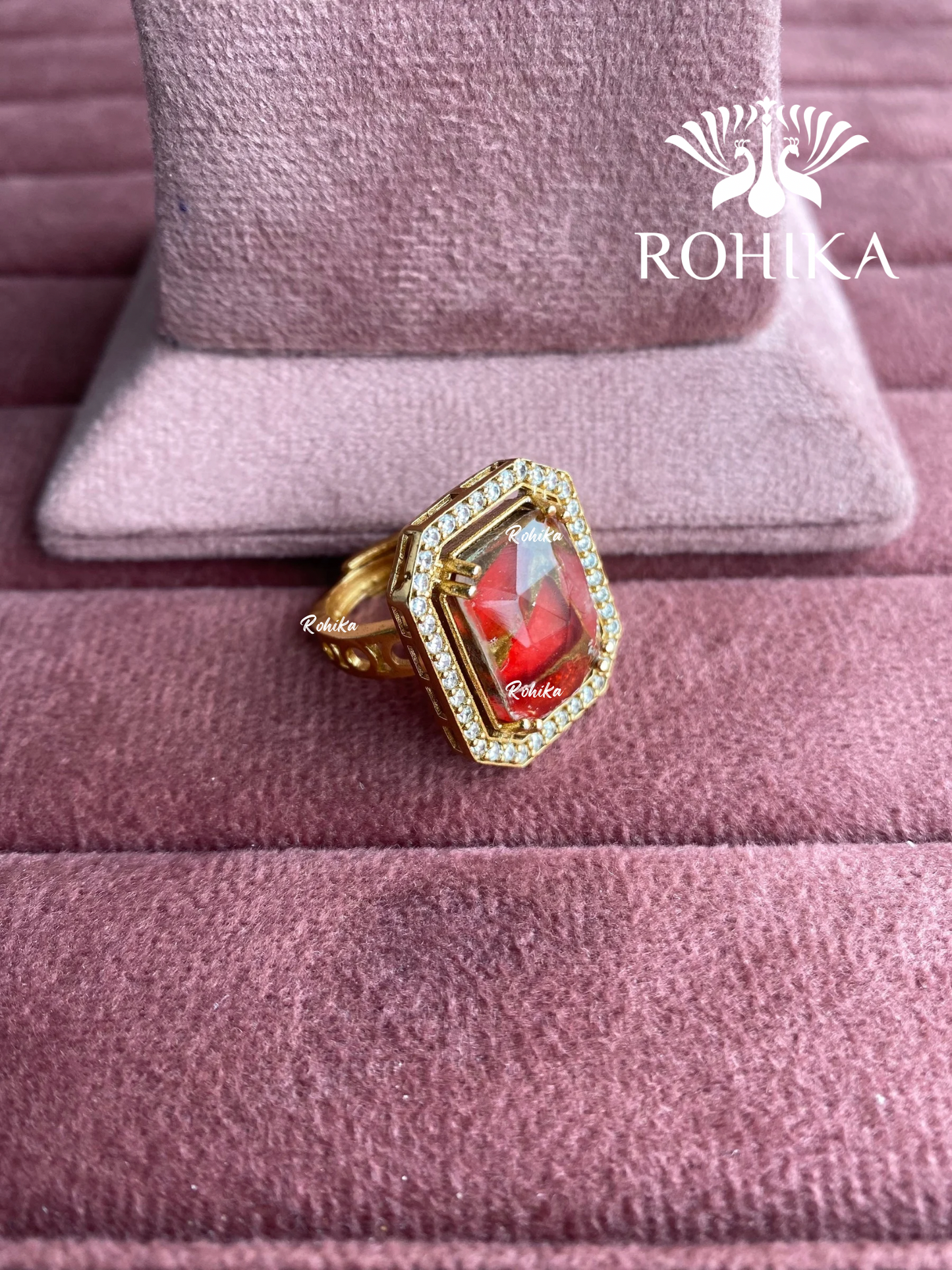 Angana polki kundan ring (SG-124) - Red