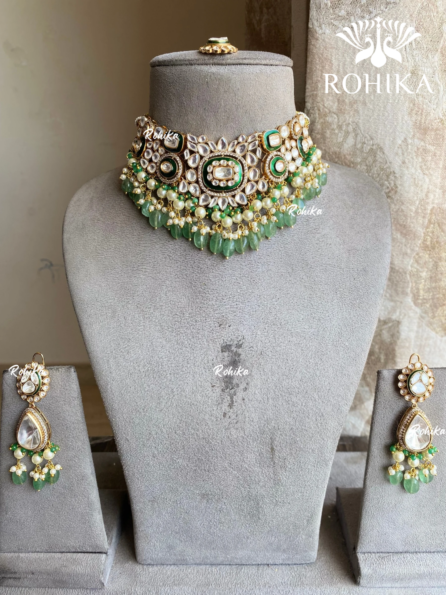 Aarna Polki Kundan Necklace Set – Green | Bridal & Party Wear